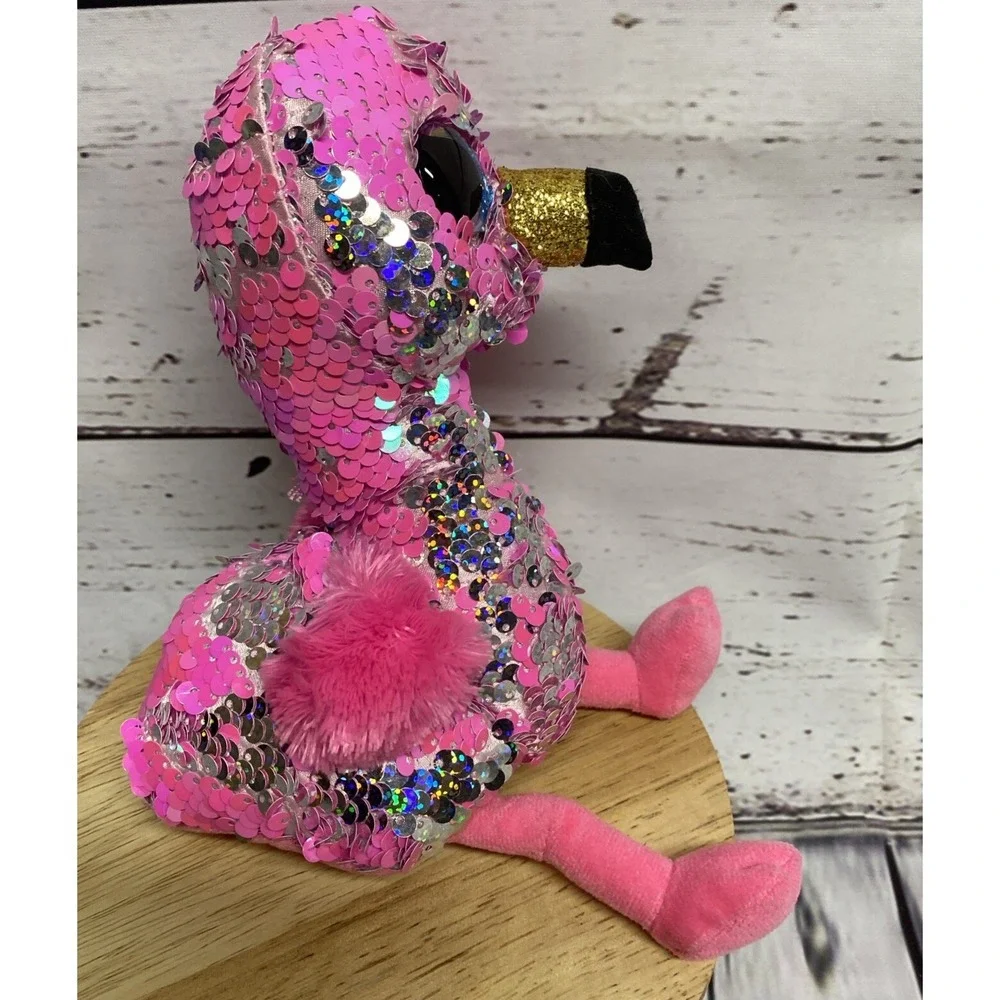 Ty Flippables Pinky the Pink and Silver Flamingo Color Changing Sequin Plush